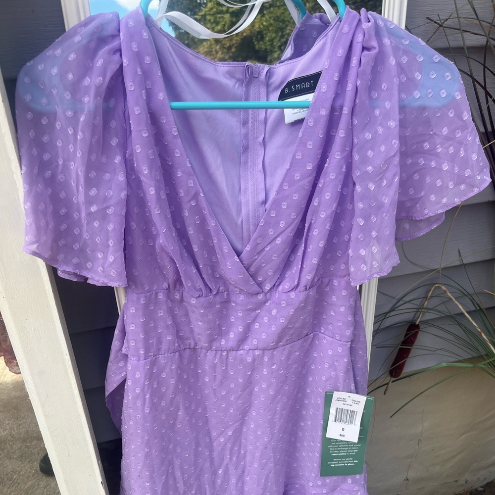 B. Smart Lavender Dress with Sheer Sleeves